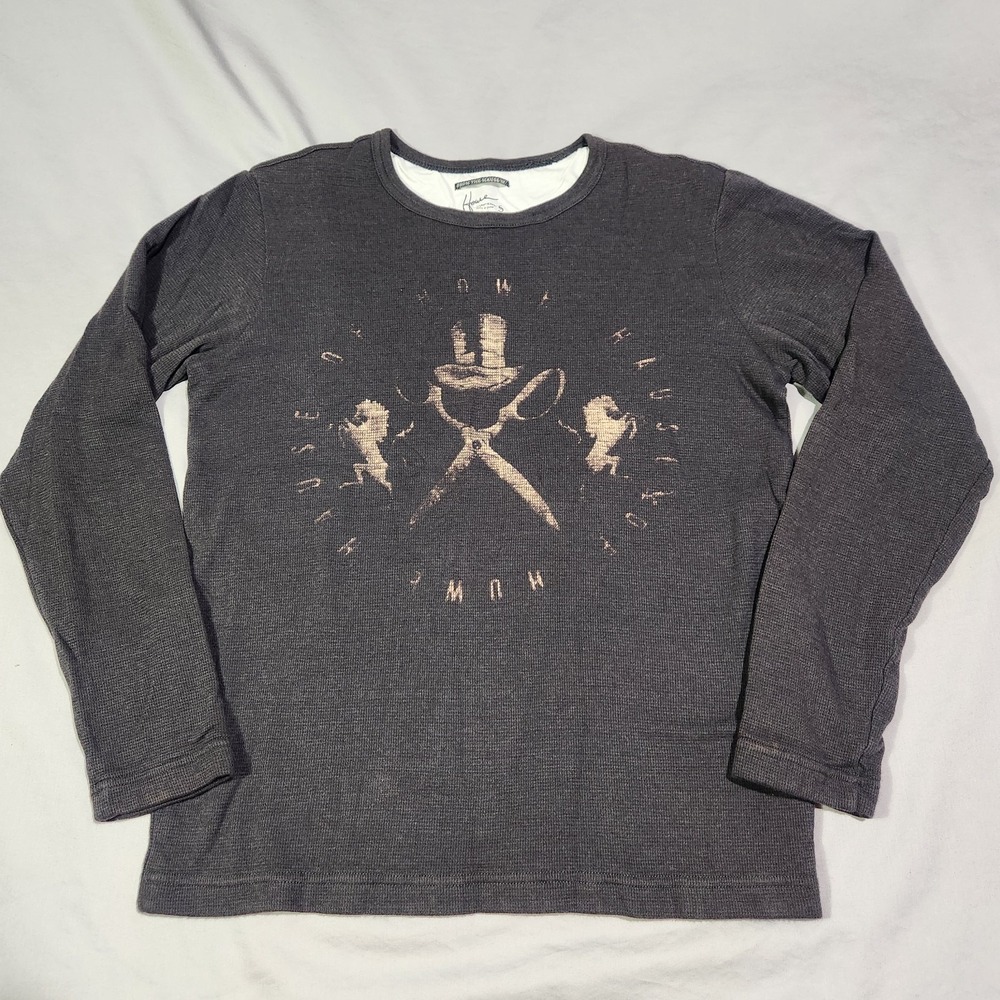 Hause of Howe SM Graphic Scissor Hat Horse Design Long Sleeve Waffle Henley Tee‎